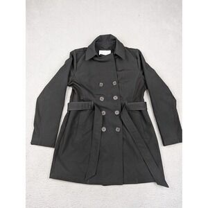 Liz Claiborne Coat Womens Medium Black Belted Trench Double Breasted Mid Length